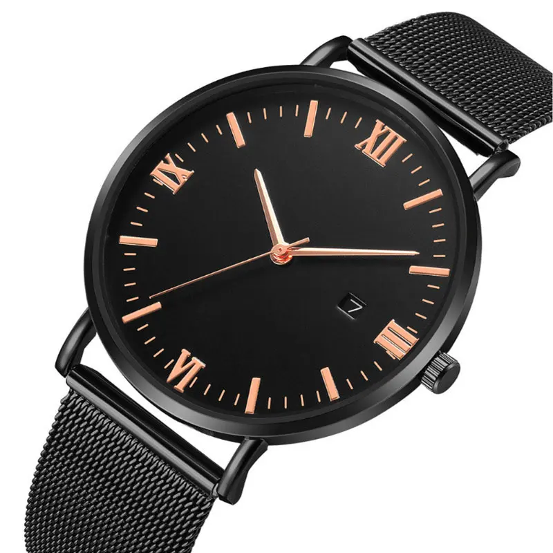 Fashionable business men's watch ultra-thin mesh belt Roman pattern trendy simple men's and women's quartz watch 2