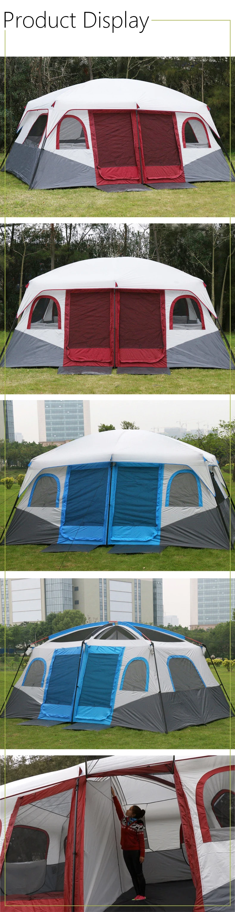 12 Person Automatic Camping Tent Portable Waterproof Backpacking Tent Double Doors and Double Window for Outdoor Equipment