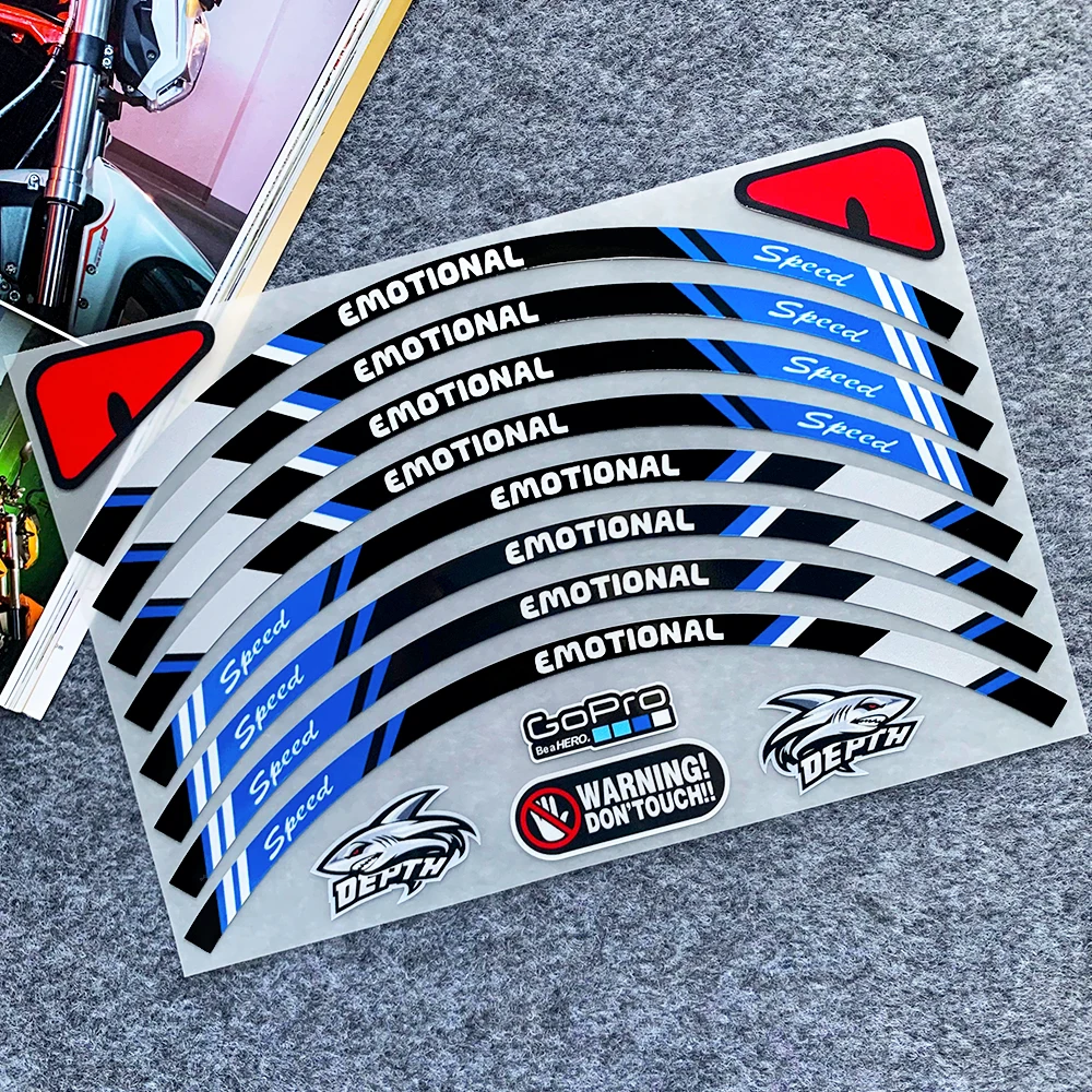 8PCS 10in 12in 13in 14 in Universal Motorcycle Wheel Tire Stickers Reflective Rim Tape Motorbike Bicycle Decals (for one wheel)