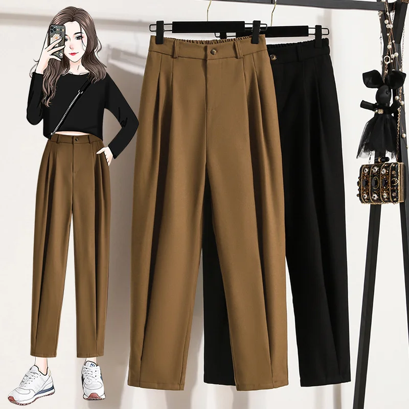 

Women's Woolen Radish Pants Autumn Winter Oversize Loose Elastic Waist Harem Pants Elegant Female Casual Ankle-Length Pants