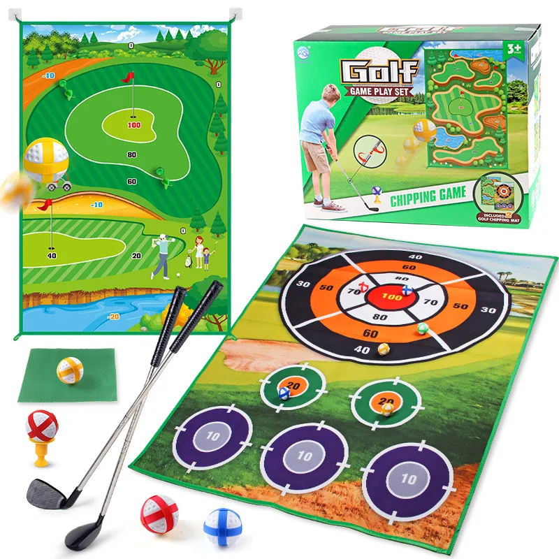 Outdoor Golf Practice Game Party Games Gift New 120x178CM Kids Golf Set with Golf Game Mat Erasable Scoreboard Club Sticky Balls
