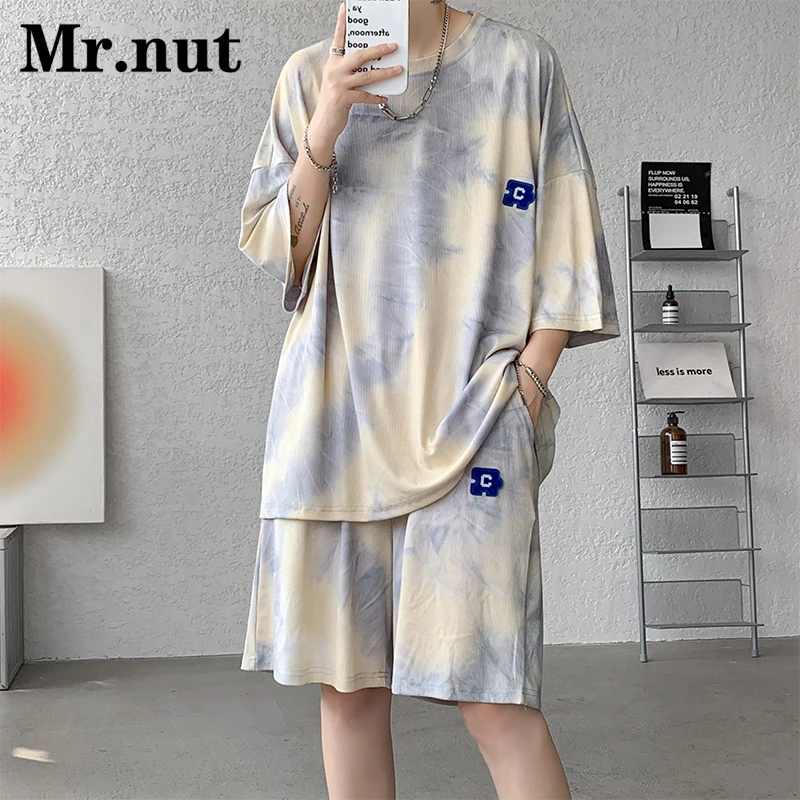 Mr.Nut 남성용 반팔 반바지, 세트 티셔츠, 투피스 세트, 청년 패션, 루즈한 일상복, 실키 쿨, 여름