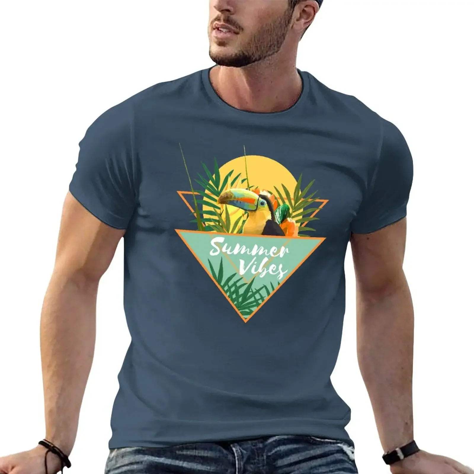 

Summer Vibes Typography Tropical Bouquet With Toucan T-Shirt summer tops plus sizes mens big and tall t shirts