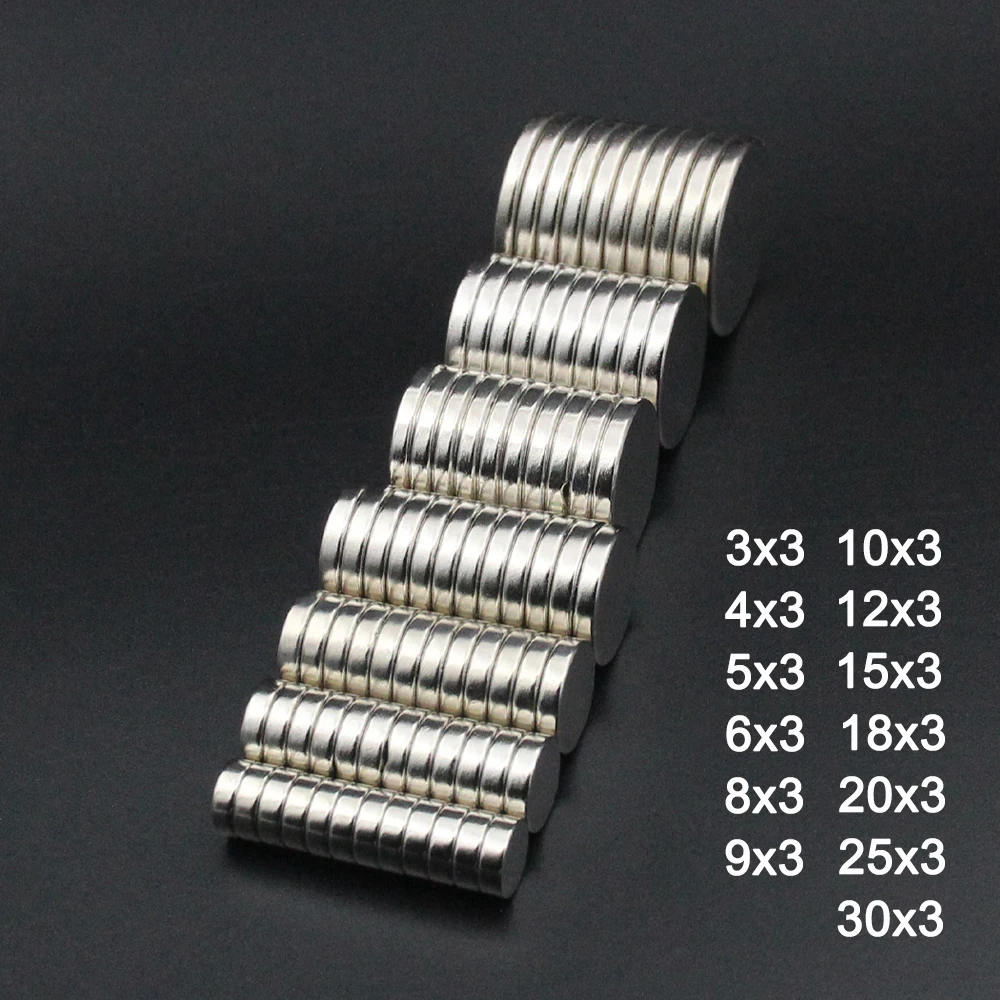 Magnete rotondo Super forte 4x3,5x3,6x3,8x3,10x3,12x3,15x3,18x3,25x3,30x3mm potenti magneti a disco magnetici NdFeB permanenti al neodimio