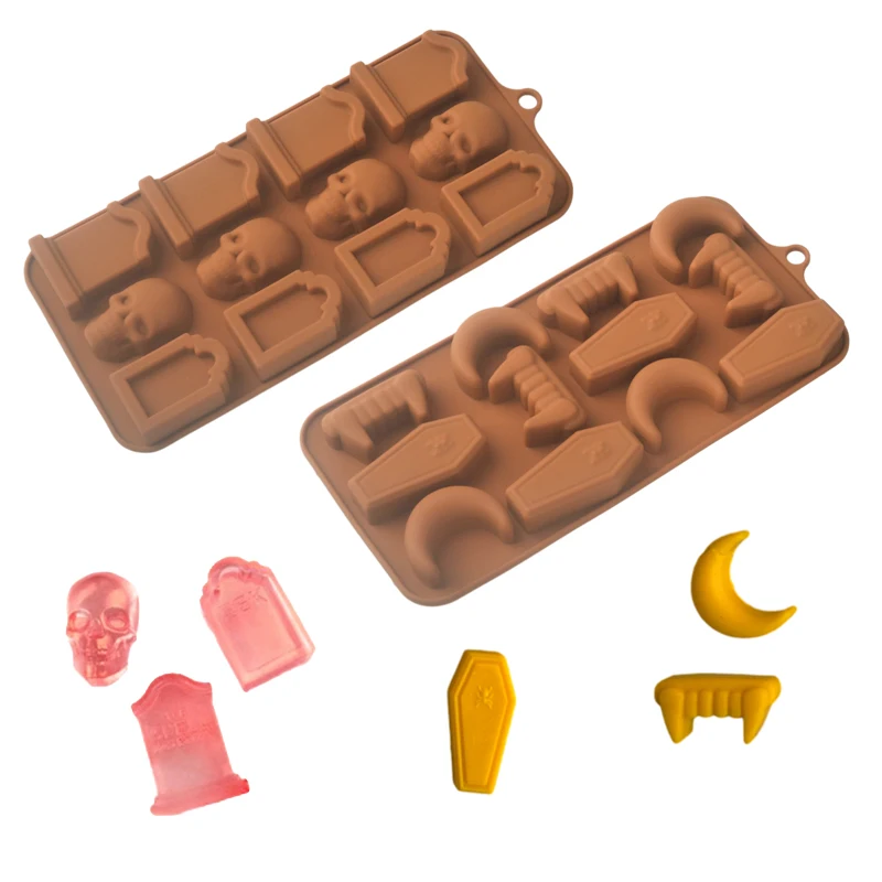 Halloween Silicone Cake Mold, Pumpkin Skull Bat Tombstone Ghost Spider Witch Shape Choc... - SKU HSCM1908 - UGI Packaging