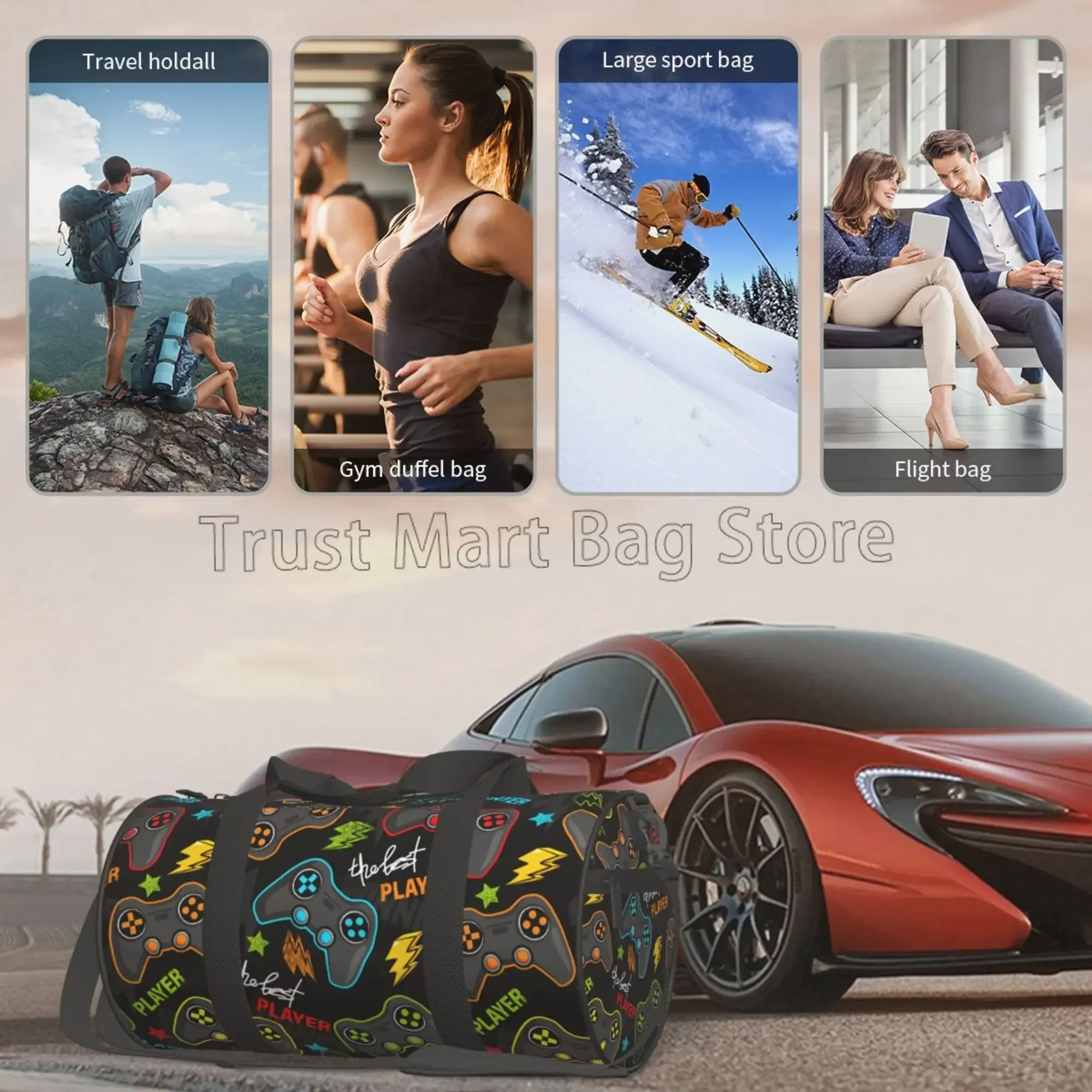 Video Game Gamer Travel Duffel Bag Multipurpose Waterproof Luggage Bag Weekender Overnight Bags for Women Men Gym Yoga Sport
