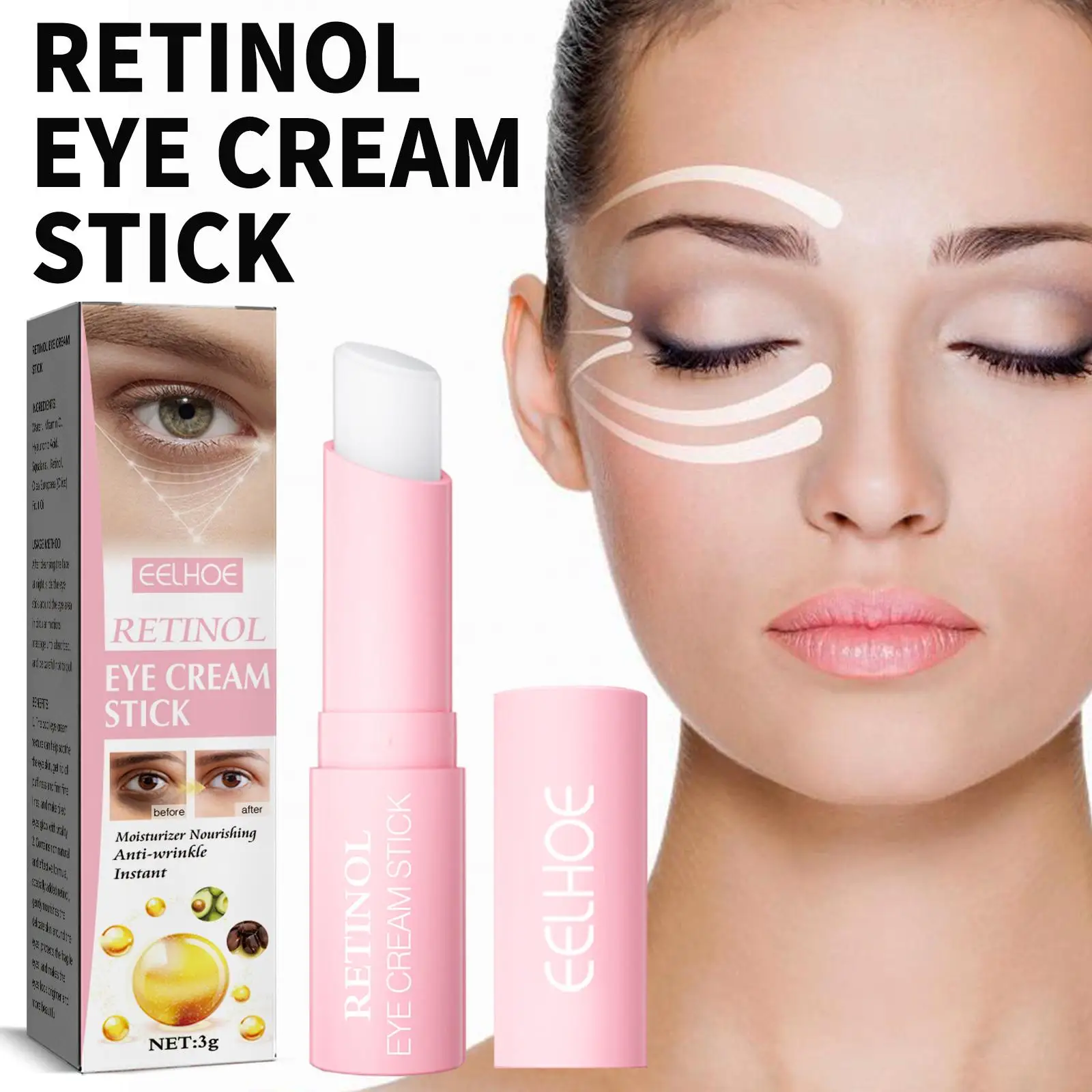 

Retinol Eye Cream For Eye Firming Moisturizing Balm Stick Anti-Puffiness Remove Dark Circles Eye Bags Lift Eye Area Eye Cream