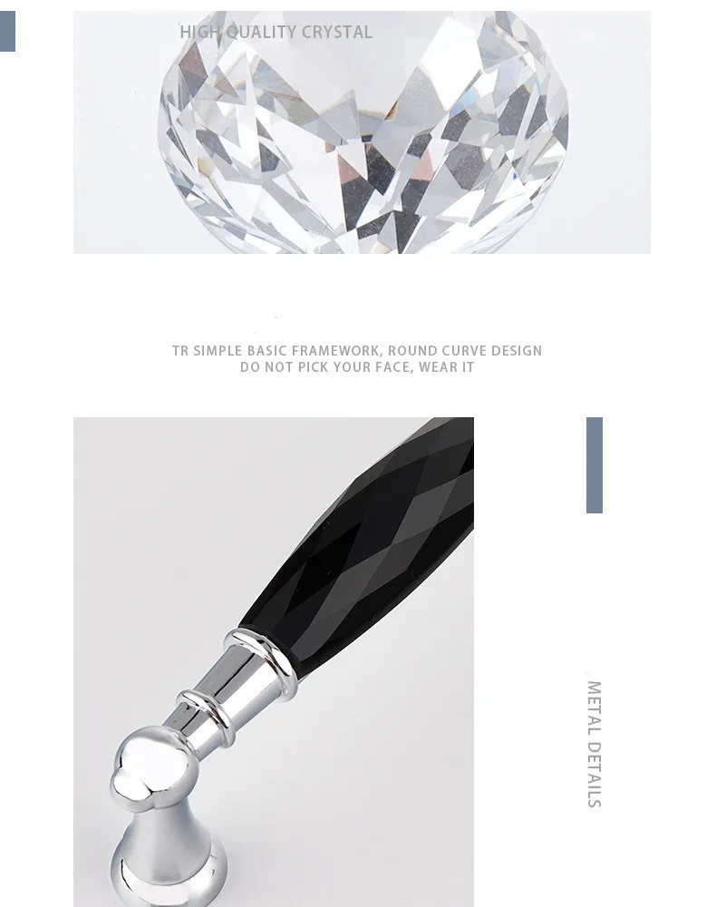 Description Picture 6 of item96/128mm Zinc Alloy Drawer  Silvery Long Crystal Handle Dresser Wardrobe Handles for Cabinet Kitchen Pull Cupboard Knob