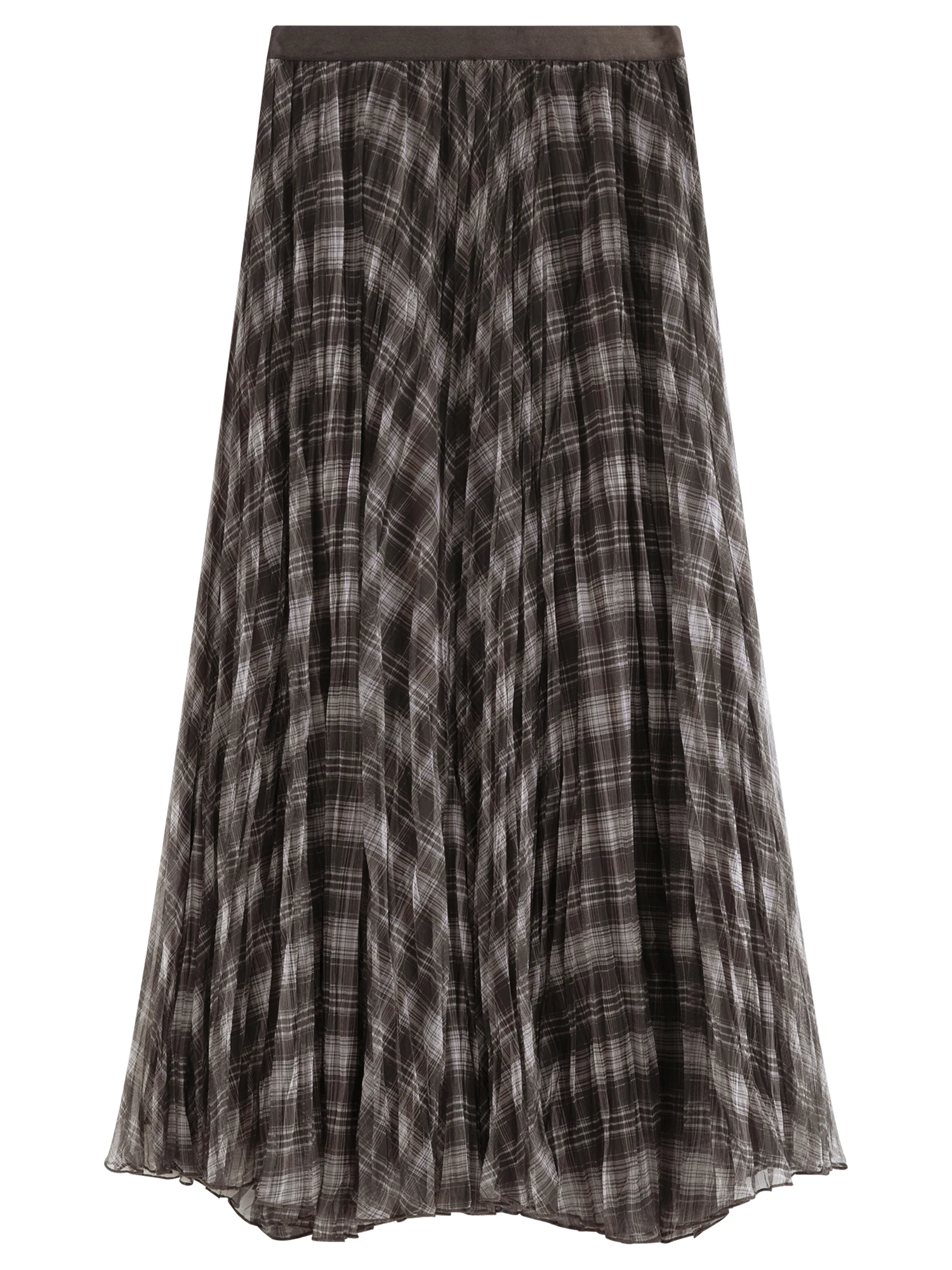 FSLE Retro Plaid Mesh A-line Skirt for Women New Spring Style for 2026 Flowing Draped Skirt Ankle-length Streetwear Citywalk Ins