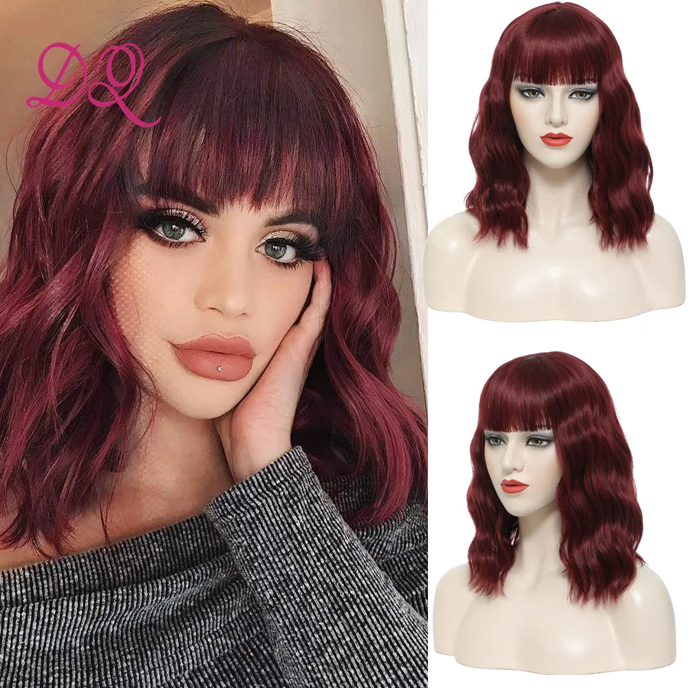 

DQ Short Synthetic BoBo Deep Wavy Curly Hair Wigs with Full Bangs Cosplay Party Heat Resistant Wigs for Women