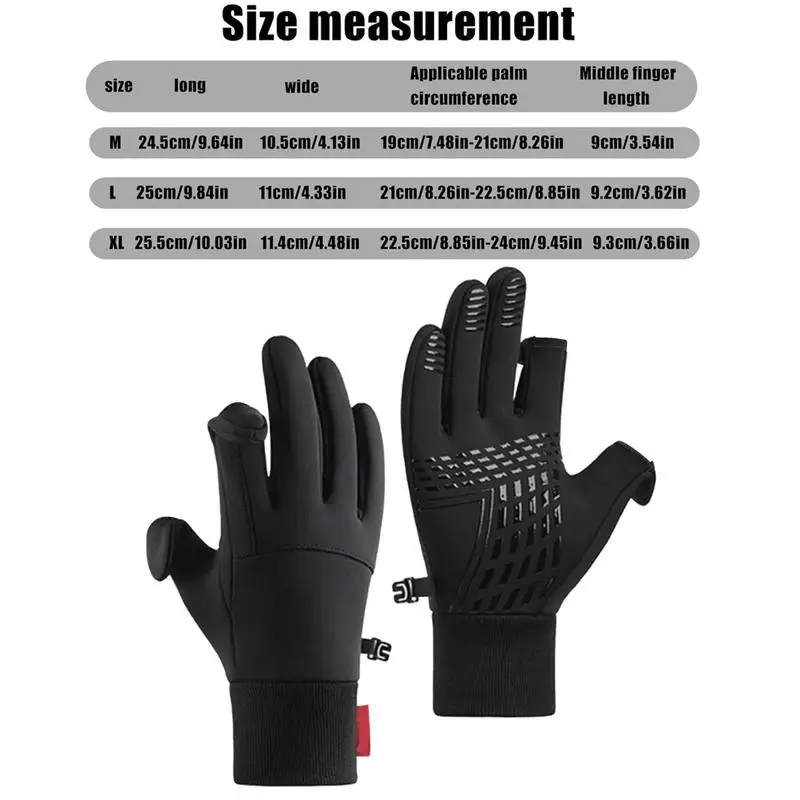 Hiking Gloves Waterproof Non-slip Gloves With 2 Fingerless Design Fleece-Lined Winter Gloves Warm Running Gear For Women Men 6