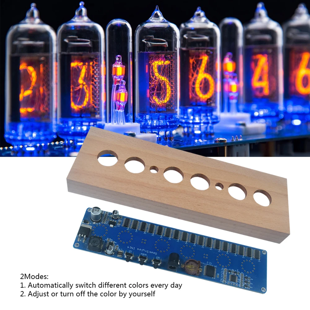 IN14 글로우 튜브 시계 DIY 튜브 시계 키트 너도밤나무 쉘 IN14 닉시 튜브 디지털 LED 시계 DC12V 1A 다양한 색상 시간 표시용
