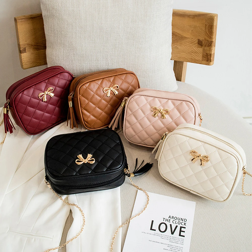 Women Shoulder Bag Rhombus Embroidered Solid Color Chain
