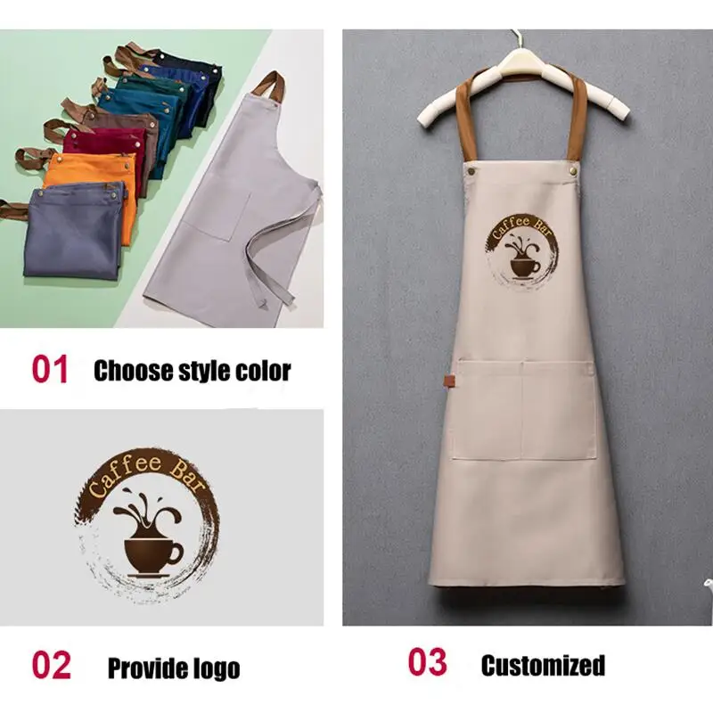 Custom Apron Personality Logo Signature Men And Women Kitchen Home Chef Baking School Clothes Pockets Adult Bib Restaurant Salon 4