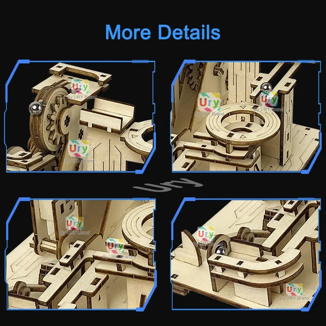 Ury 3D Wooden Puzzles Catapult Track Device Marble Run Set Mechanical Manual Model Science Maze Ball Assembly Toy Gift for Boys 5