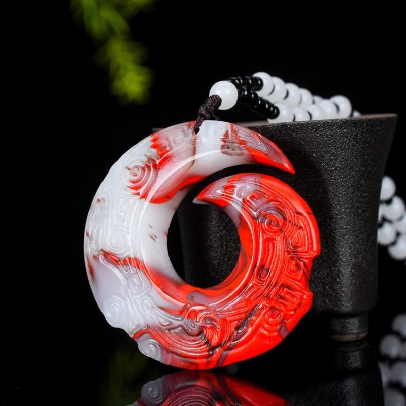 

Chicken Blood Jade Fortune Running Pendant Men's and Women's Twisting Heaven and Earth's Peace Buckle Dragon Hook Pendant