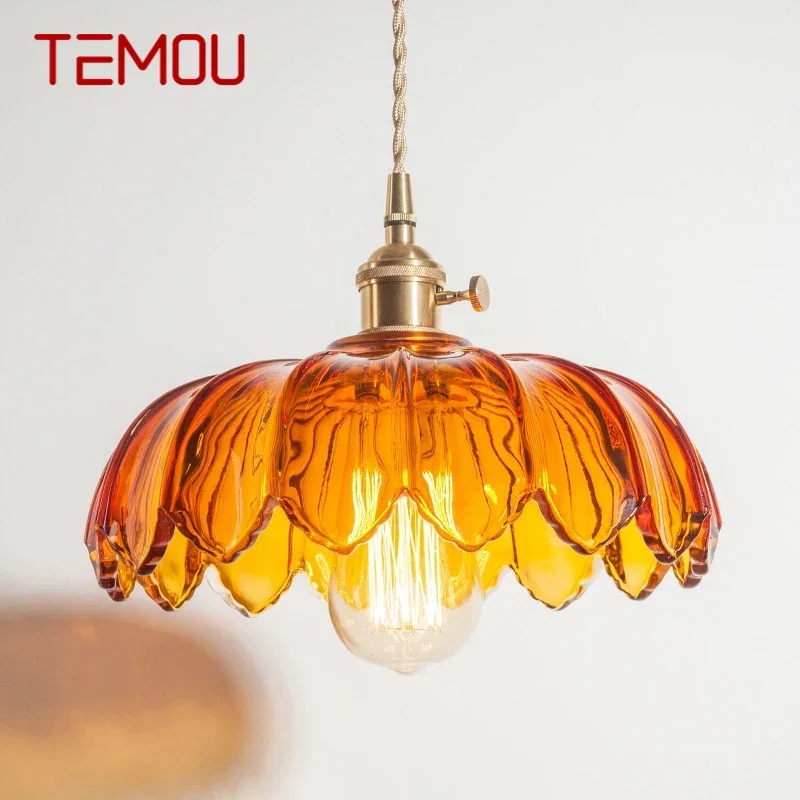 TEMOU TEMOU Nordic Brass Pendent lamp  Modern Bedroom Bedside lamp Color Glass LED Restaurant Bar Aisle Chandelier