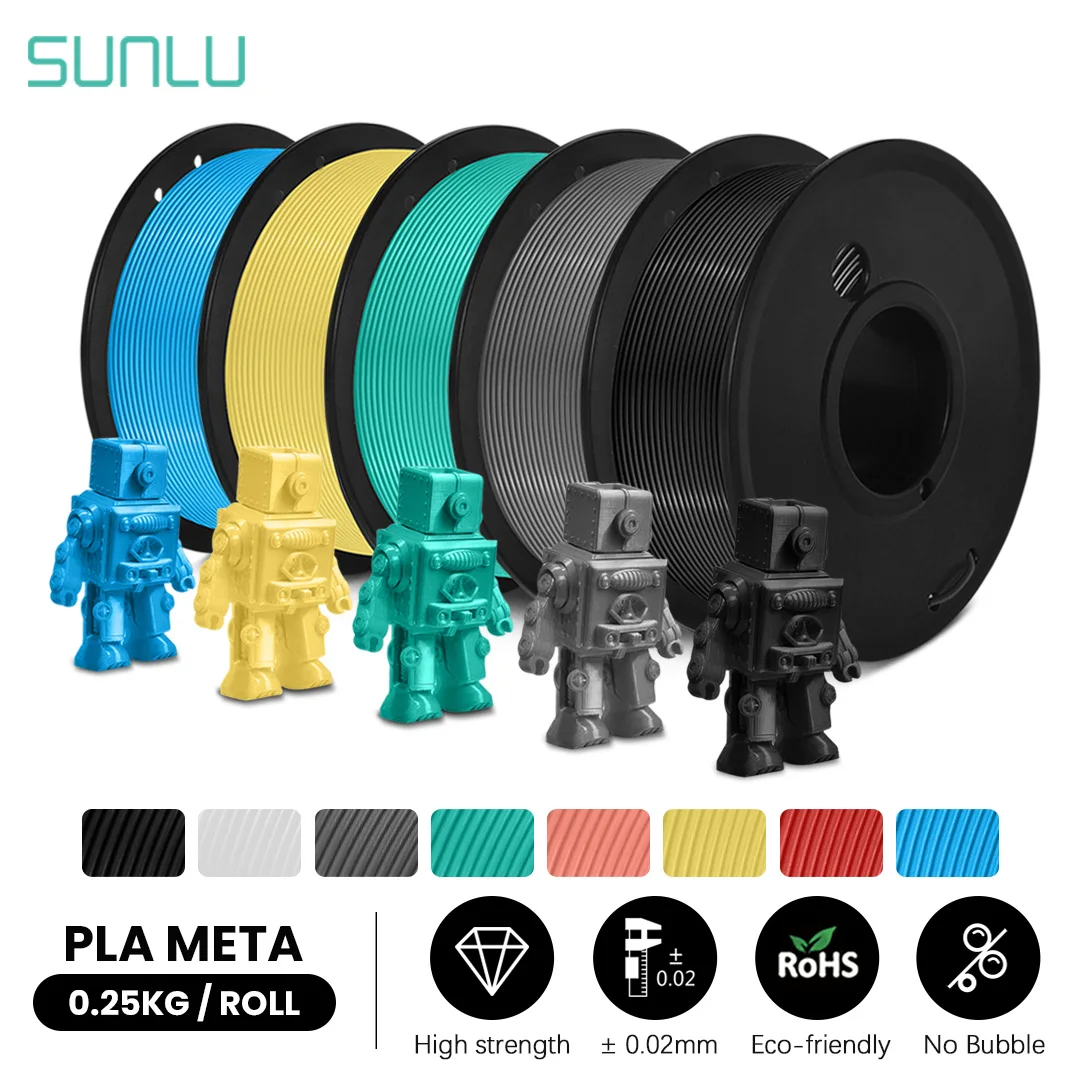 SUNLU 250G/Roll PLA-Meta 5Rolls 3D Printer Filament High Liquidity Better For Fast Printing 1.75MM No Bubble Child 3D Pen Refill fast heating 3d filament dryer box drying for filaments storage box keeping filament dry 360º surround heating 3d printing tools