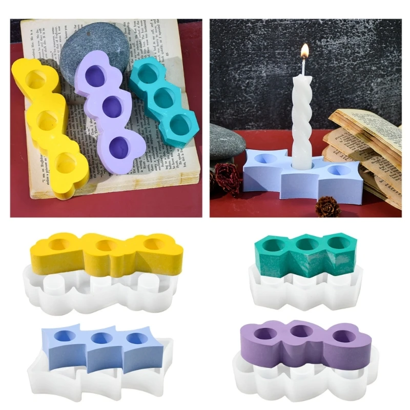 

3 Hole Holder Mold Flower Heart Candlestick Silicone Mould Concrete Resin Cast Molds for Wedding Valentines Day