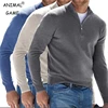 Autumn Men's Sweatwear Warm Pullover Solid Color Half Zipper Casual Sweater Slim V-neck Long Sleeve Men's Sweatshirts Winter Top 1