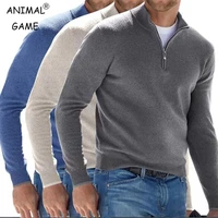 Autumn Men's Sweatwear Warm Pullover Solid Color Half Zipper Casual Sweater Slim V-neck Long Sleeve Men's Sweatshirts Winter Top 1