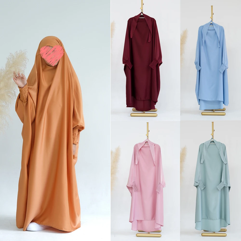 Eid Hooded Kids Prayer Garment Dress Muslim Girls Long Khimar Hijab Turkey Abaya Dresses Islamic Full