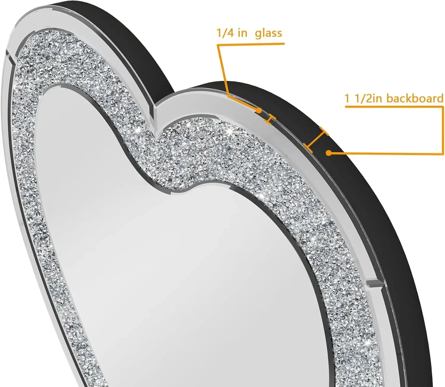 SHYFOY 31" Heart Shaped Accent Wall Mirror, Silver Crystal Diamond Wall Decor for Living Room Home Decoration
