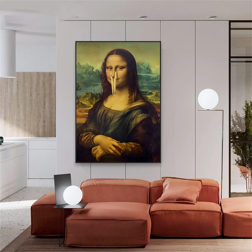 PDSYCB Mona Lisa Canvas Print, Mona Lisa Poster Wc Art, Foto's Deco Badkamer Schilderij, Grappige Poster Toilet Humor Vintage Schilderij voor Toilet en Badkamer 20 x 30 cm Zonder Lijst
