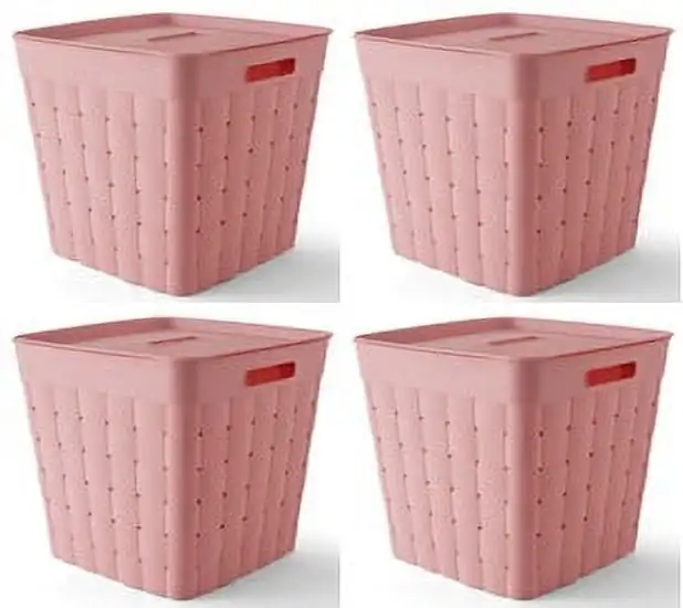 

Child and Teen Plastic Wide Weave Pink Stacking Storage Bin with Lid, 4 Pack