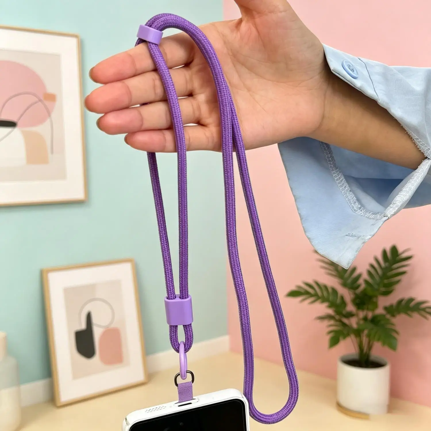 Universal Adjustable Cell Phone Lanyard with Charm Chain and Hanging Cord Clips