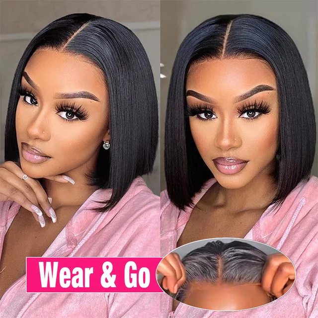 Wear Go Glueless Bob Wig Lace Front Human Hair Wigs Short Bob Straight 13x4 HD Transparent Lace Frontal Wig 100% Human Hair Sale