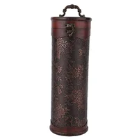 Portable Vintage Round Wood Single Red Wine Storage Box With Handle Retro Home Gift Wedding Props Decorative Boxes 1
