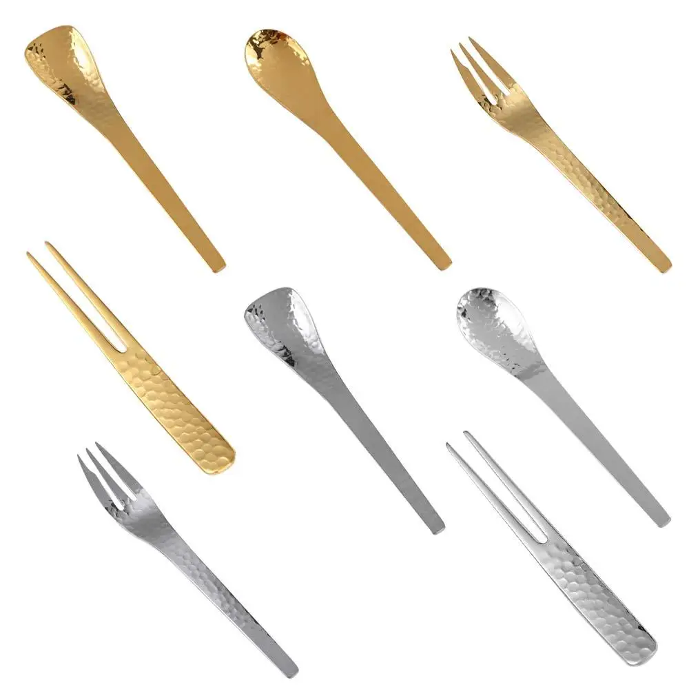 304 Japanese Style Design Metal Tableware Hammer Mesh Spoon Cake Fruit Fork Stainless Steel Dessert Coffee Spoon Teaspoon