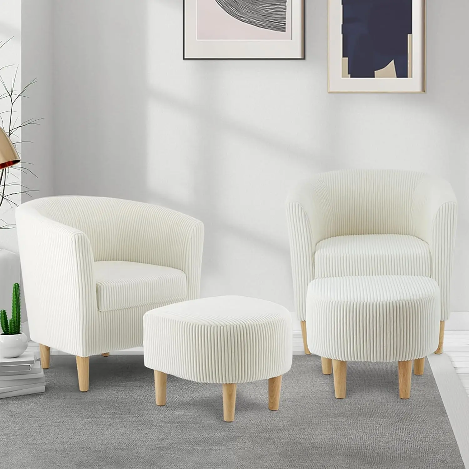 Chairs Set of 2,Barrel Chair with Comfy Armchair Corduroy Living Room Chairs Mid Century Modern Chair Upholstered Club Tub