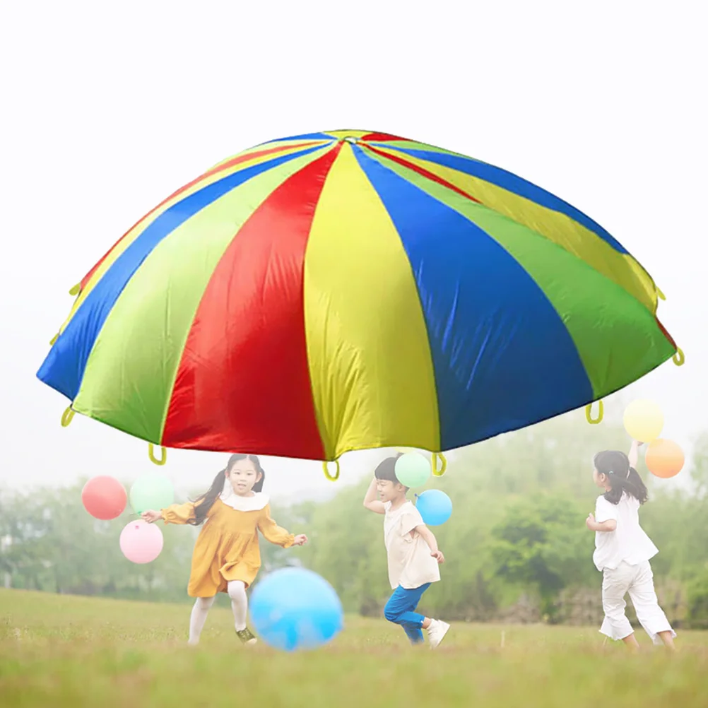 

1.1 Meter Diameter Kids Outdoor Teamwork Game Prop Rainbow Parachute Toys Jump Bag Bounce Play Mat School Activity Puzzle Game