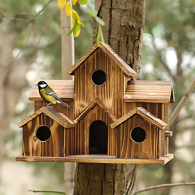 Wooden Crafts Wooden Hummingbird Birdhouse Solid Wood Bird Home Decor Outdoor Birdhouse Cottage Style Hanging Bird Feeder