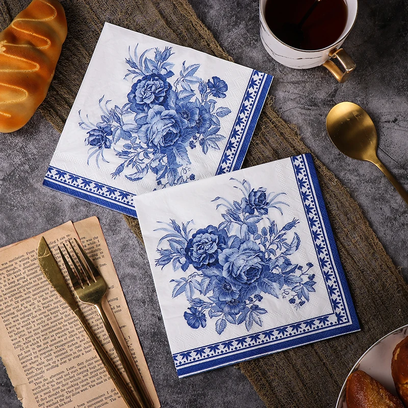 33*33cm 2-Ply New Chinese Colourful Napkins Blue Printed Paper Napkins Wedding Paper Butterfly Bone Bart 10/20pcs/Pac paper napkins
