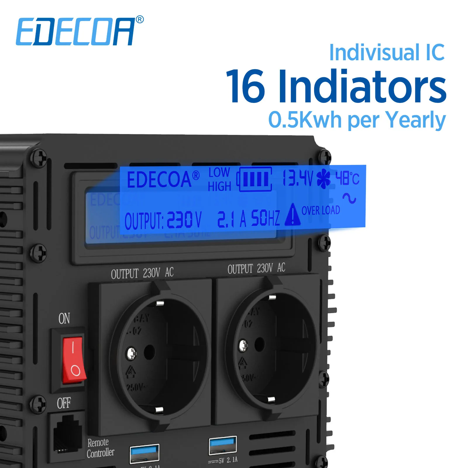 EDECOA Inversor Onda Pura 1500W Inverter 12V 220V Convertidor