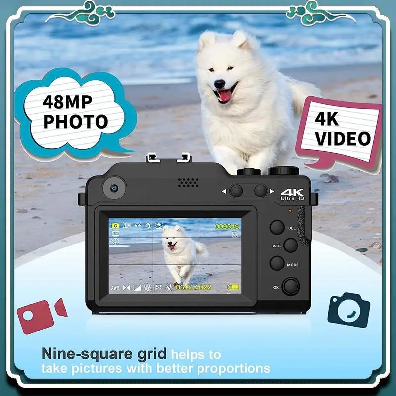 3In IPS Screen Digital Camera HD Digital Camera For Photography, Dual Cam Front And Rear With Autofocus Face Detect