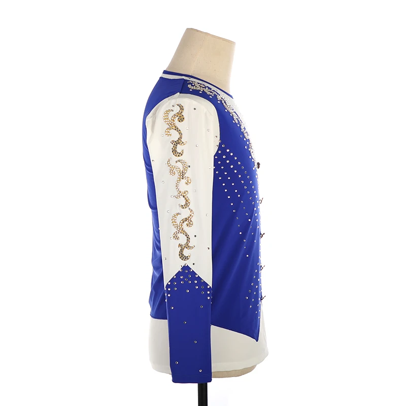 Nasinaya Boys' Rhythmic Gymnastics Men's Figure Skating Performance Costume Competition Blue Round Neck Shirt Top Golden