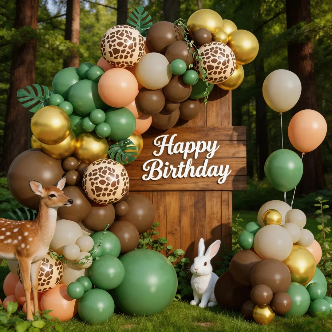 114-teiliges Ballongirlanden-Set im Dschungel-Safari-Thema, Salbeigrün, Braun und Ballon-Set mit Tiermotiven, Giraffen-Themen-Geburtstagsparty-Zubehör. Duschdekoration. Veranstaltungsortdekoration. Abschlussfeier. Abschlussball-Dekorationen – Detail 7