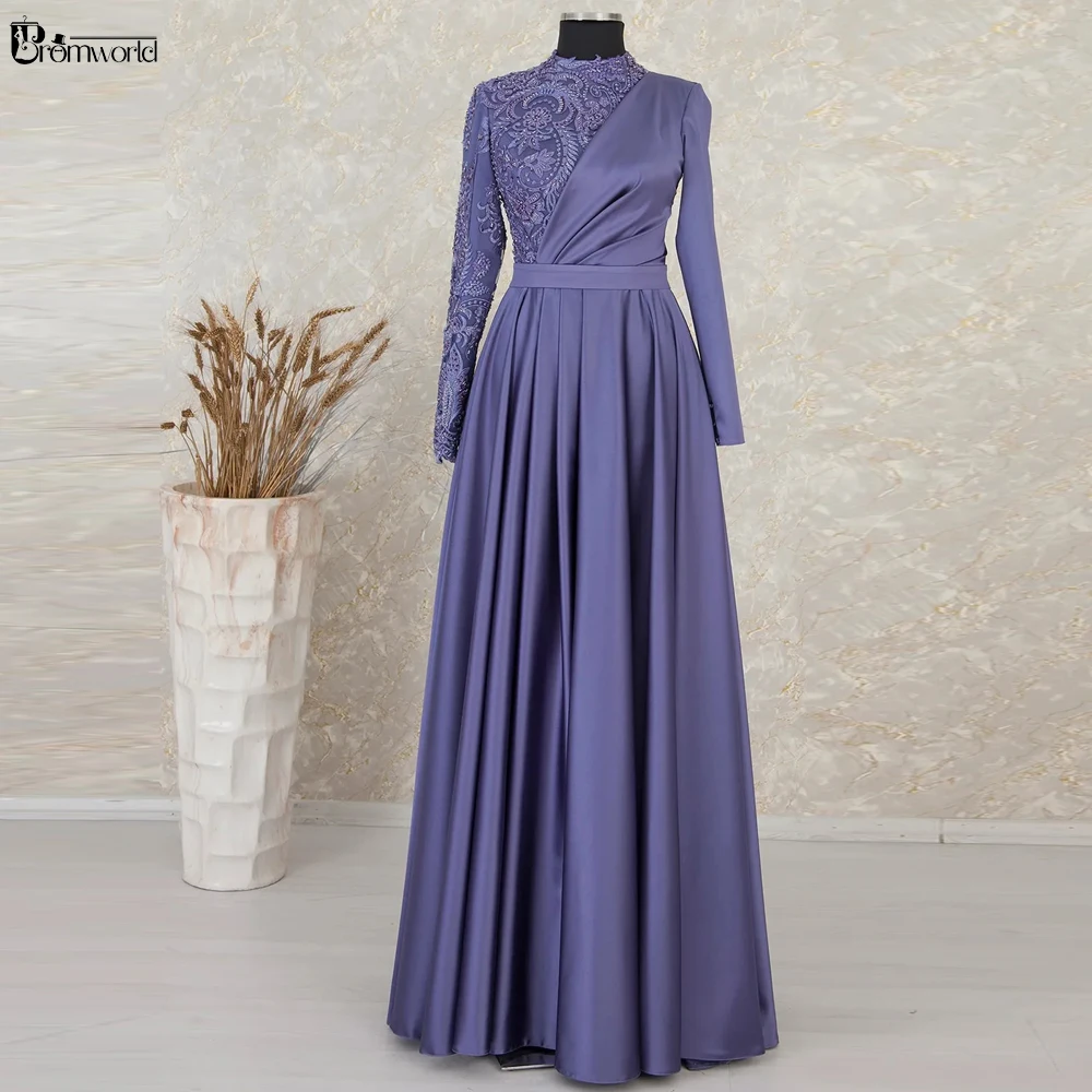 

Платье женское вечернее атласное с длинным рукавом и бусинами