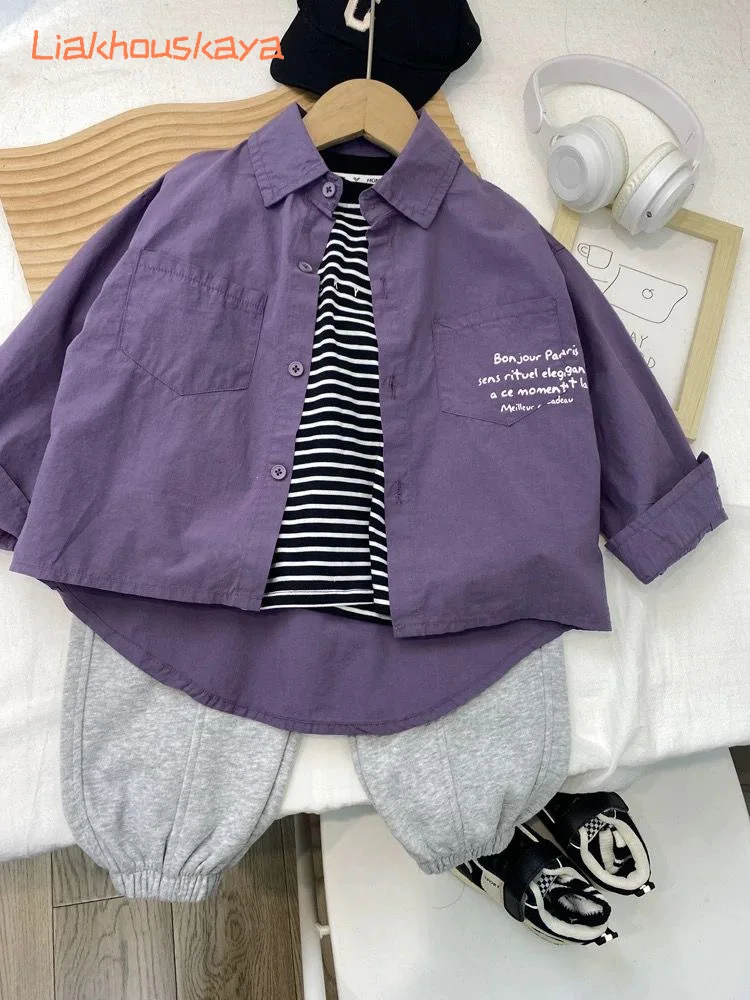 2026년 신상 아동용 긴팔 셔츠 한국 스타일 가디건 얇은 봄 캐주얼 탑 소년 소녀  패션 어린이 블라우스