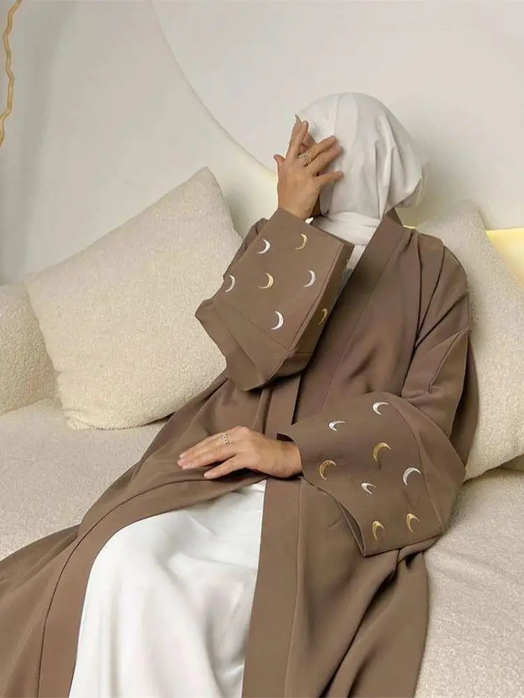 Summer Moon Embroidered Abaya Kimono Dubai Luxury 2024 Islam Muslim Kaftan Modest Dress Kebaya Damen Caftan Abayas For Women - Image 5