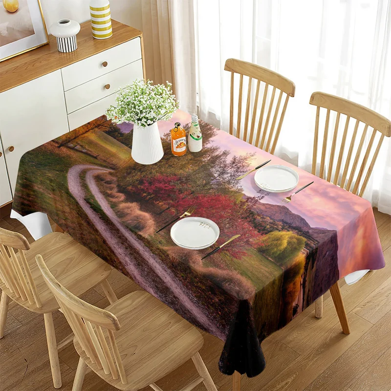 

Tablecloth Landscape Waterproof Rectangle Table Cover House Amazing View Countryside Great for Parties, Holiday Dinner, Wedding