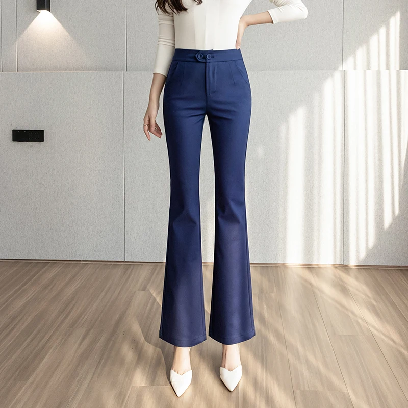 

Korean Work Black Flare Pants Woman Slim Wide Leg High Waist Suit Pants Female Capris Autumn Office Wear Women Trousers Mom