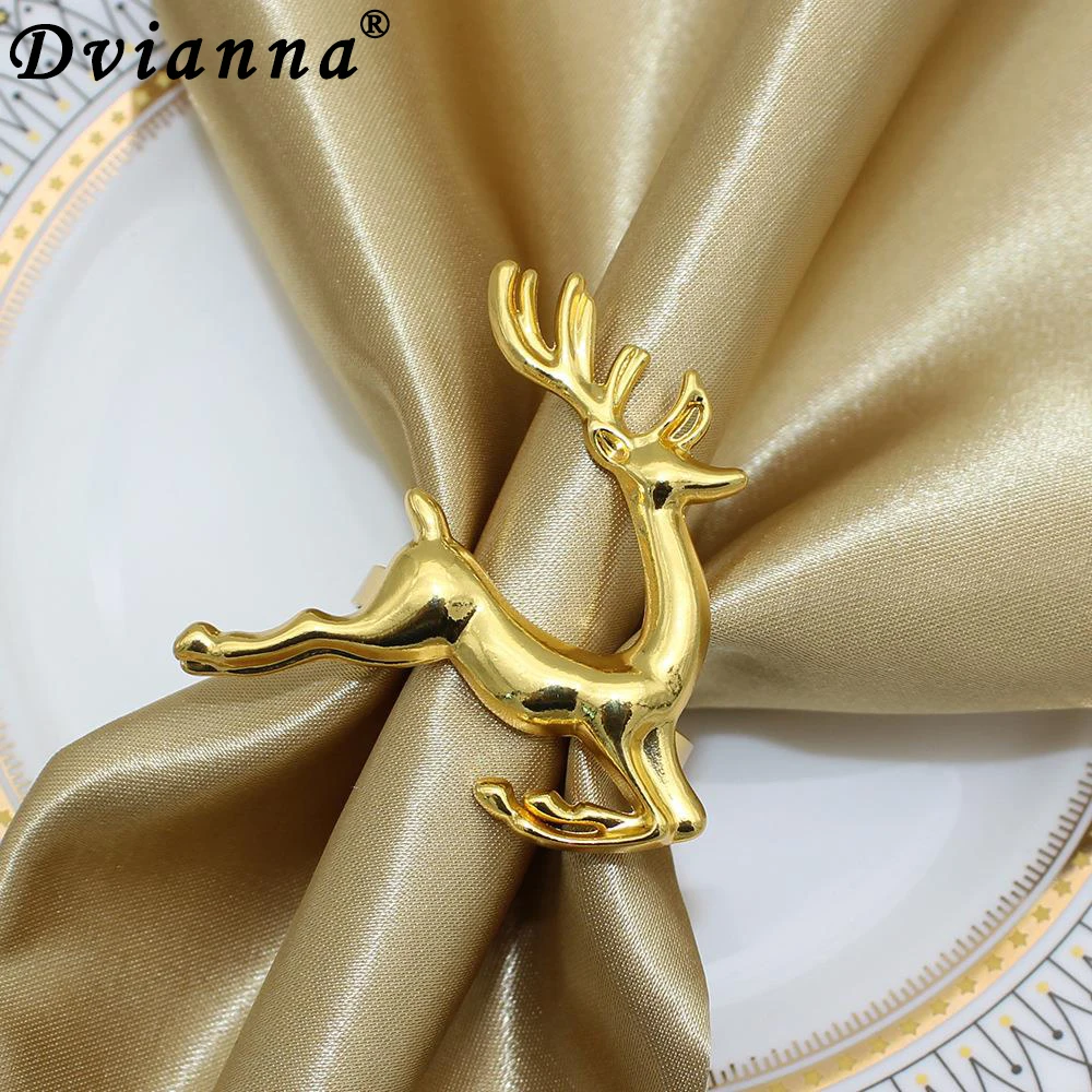 

6Pcs Christmas Deer Napkin Rings Xmas Home Decoration Reindeer Elk Animal Napkin Holder Towel Buckle Wedding Table Decor HWC03