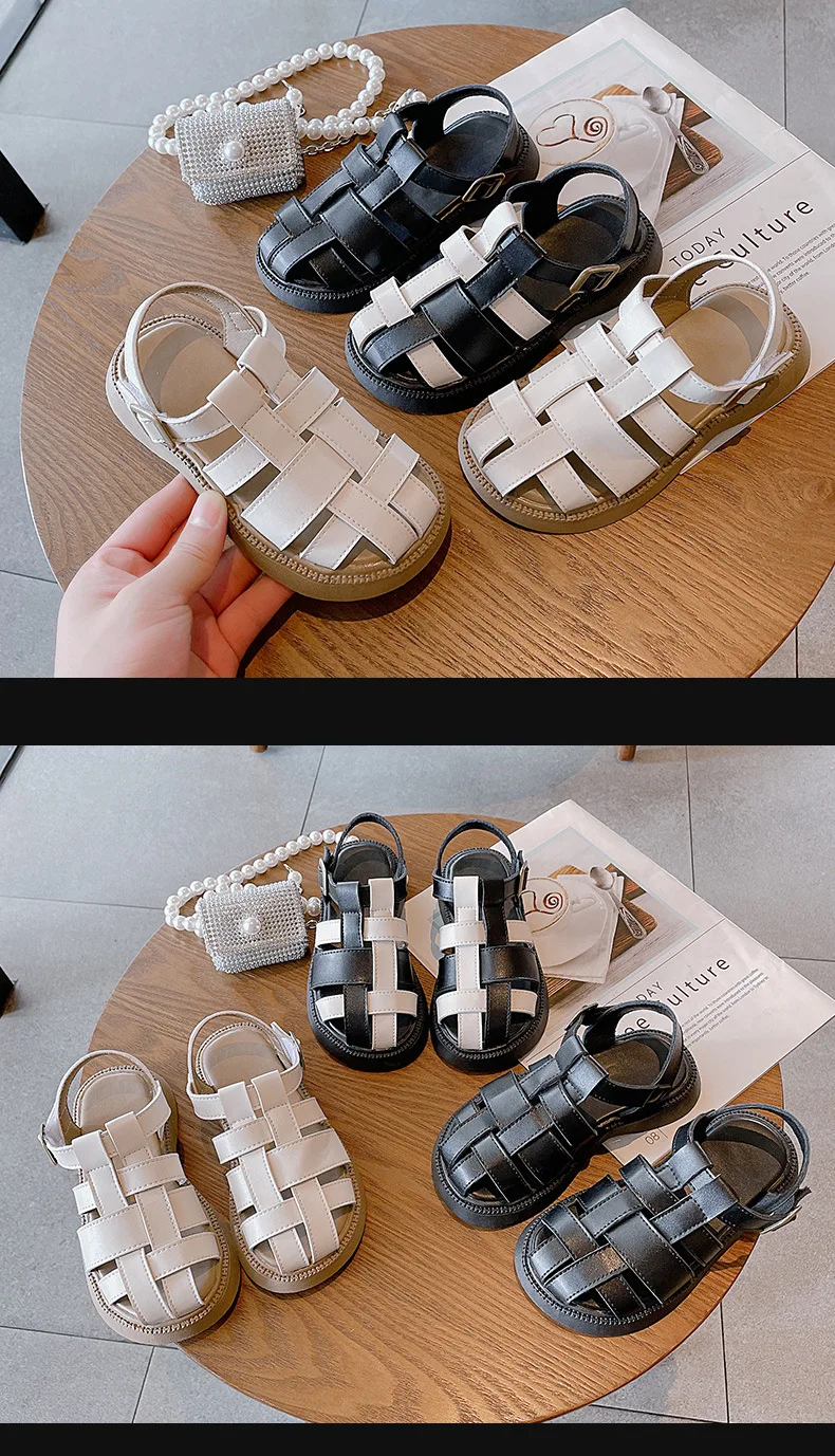 Children Black White Sandals Girls Fashion Summer Hollow Leisure Shoes Baby Anti-slip Soft Beach Sandals extra wide children's shoes