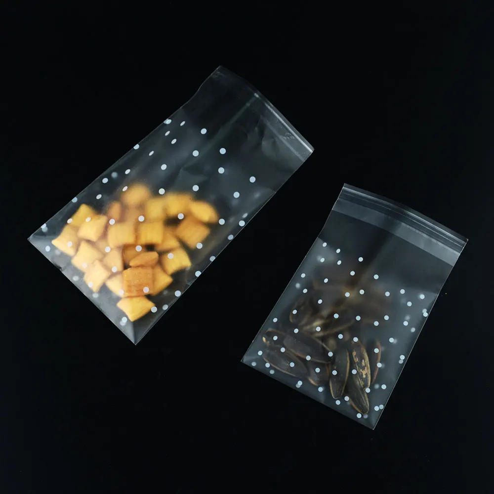 100Pcs Plastic Transparent Gift Bag Dot Candy Cookie Packaging Bag With DIY Self Adhesive Bag Wedding Decoration Party Bags