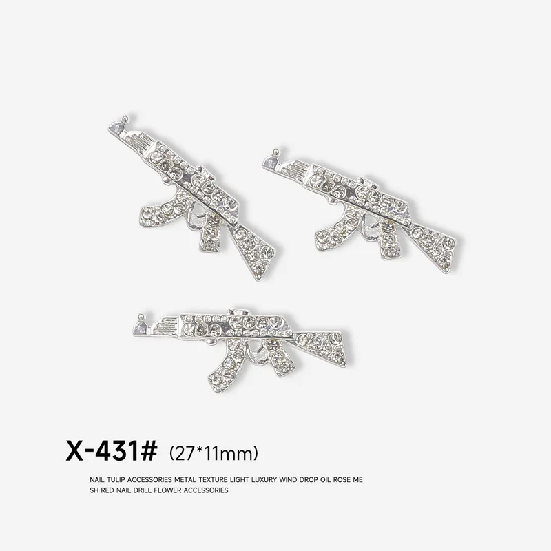 3pcs Shiny Diamonds Alloy Gun Nail Charms 3D Metal Gun Nail Art